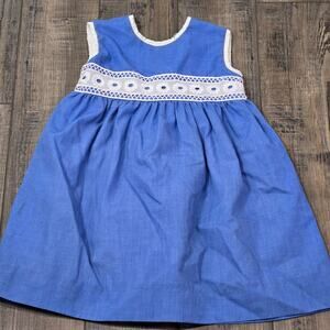 Amaia Dress Cotton Blue White Floral Lace Ribbon Bow Sleeveless Spanish 4T‎